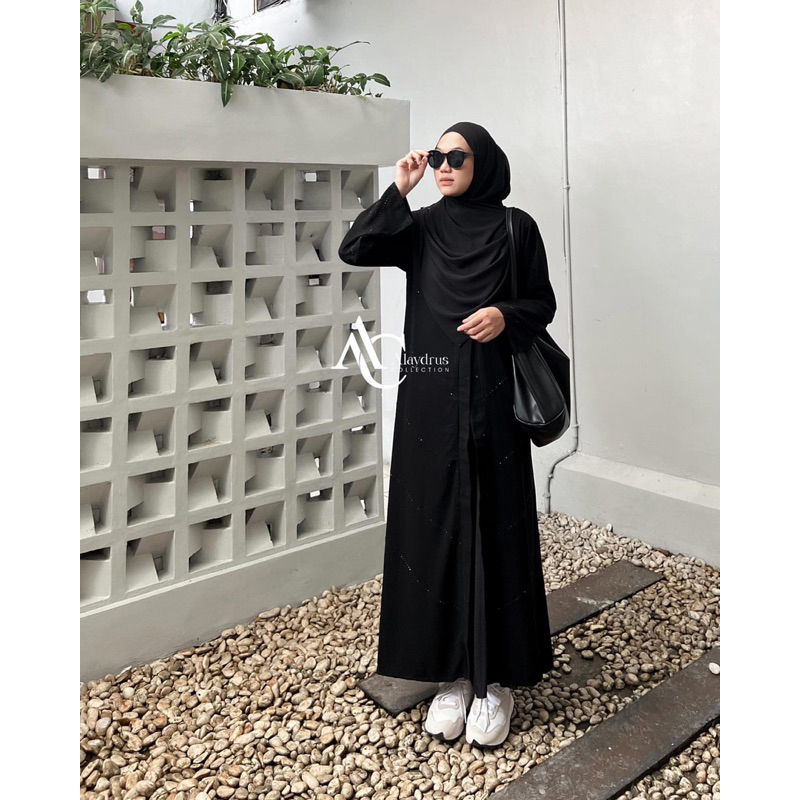 Abaya Syari Gamis Hitam Arab Saudi Outer Kombinasi Mata Hitam 881