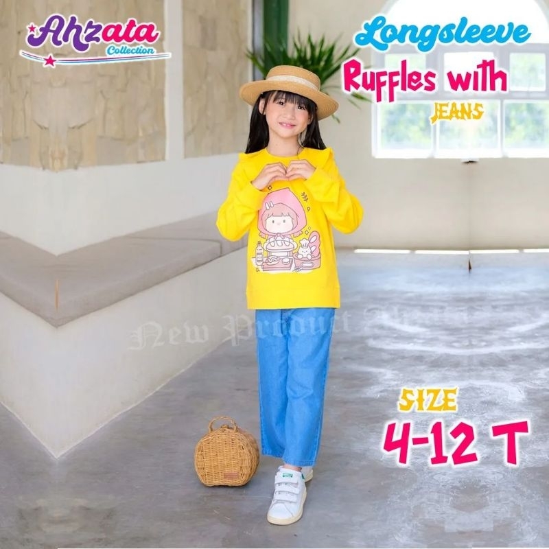 Ready ‼️ Set Long Sleeve Jeans Kulot by #Ahzata / Set Anak Perempuan Terbaru