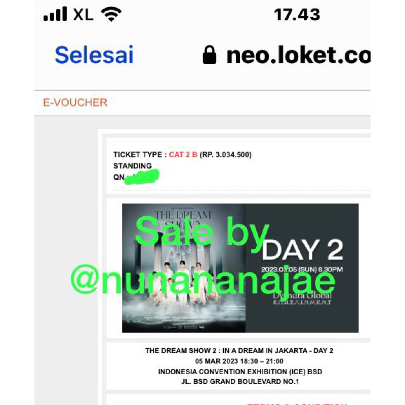 WTS tiket TDS2 the dream show 2 day 2