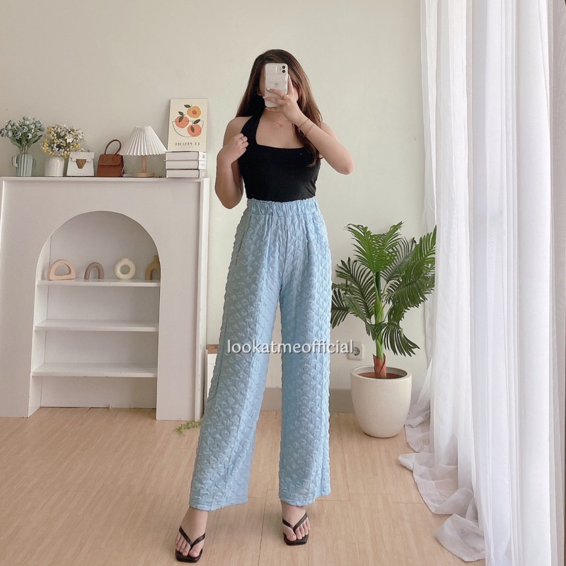 lookatmeofficial - Violette Bubble Knit Pants - Bubble Knit Highwaist Cullote - Celana Kulot Warna Pastel Premium