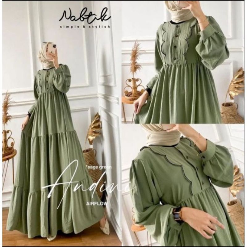 READY ANDINI DRESS CRINGKEL Warna SAGE GREEN