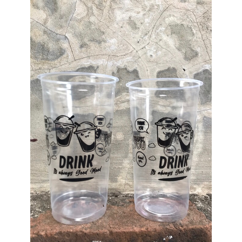 GELAS CUP PLASTIK MOTIF Thankyou ukuran 22oz