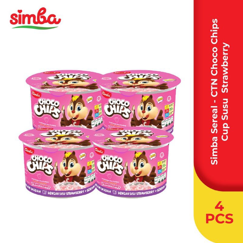 

[ 4 Pcs ] Simba Choco Chips Sereal Cup Strawberry 34gr