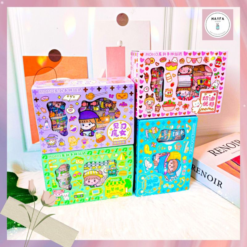 

Sticker Box Momo 10 Lembar + 4 Washi Tape Alat Jurnaling YSR-001 Set Daily Manual Cute