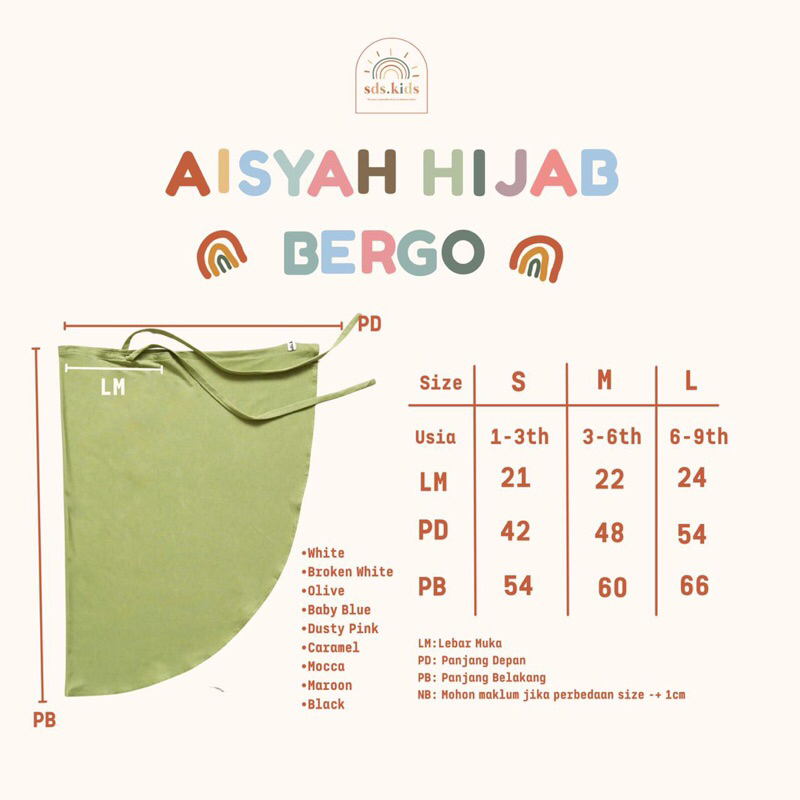 Aisyah Hijab Bergo Instan Anak Rayon Spandek Premium 0-9 Tahun