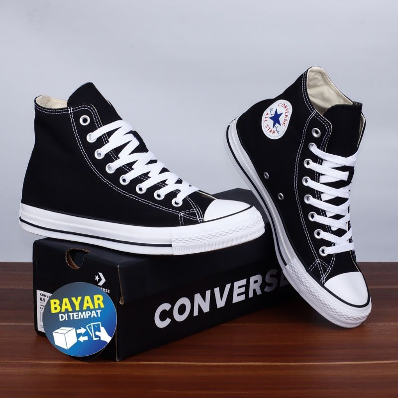 (free box converse)sepatu converse all star classic tinggi black white all star classic high hitam putih