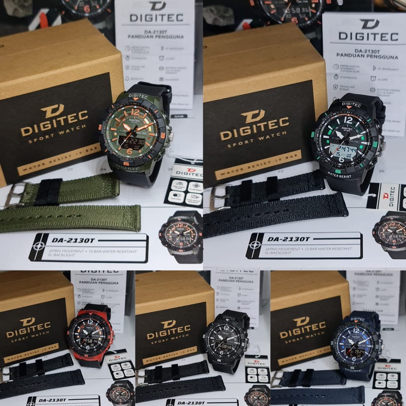 Jam Tangan Pria Digitec DA-2130T/DA 2130T DoubleTime Free Tali Original