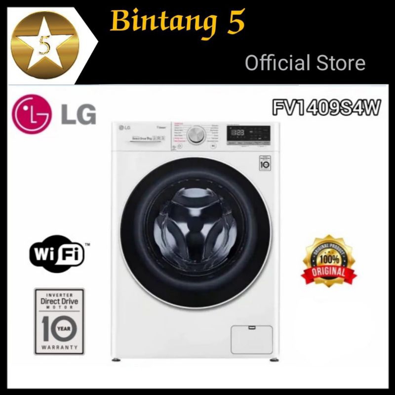 MESIN CUCI 9 KG LG FV1409S4W mesin cuci Front Loading LG 9kg inverter FV1409 mesin cuci bukaan depan
