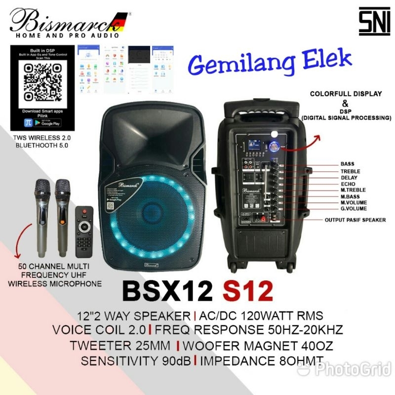 Speaker Portable Wireless BISMARCK BSX12 S12 Original