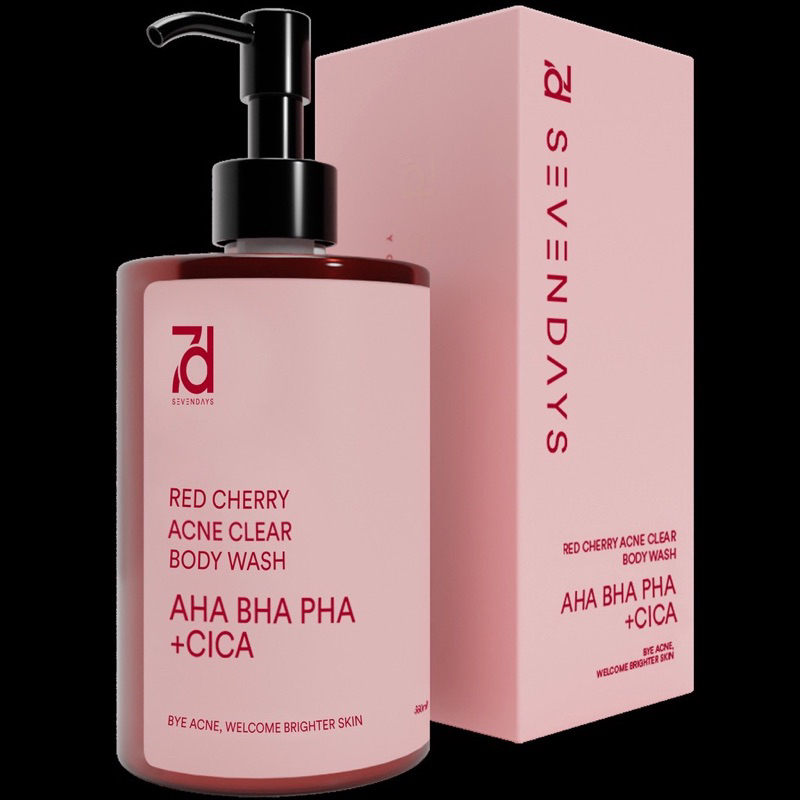 Seven Days Red Cherry Acne Clear Body Wash ( PINK ) 360ML ( 7DBW Red Cherry ) Sabun Mandi Mengatasi Kulit Kusam Dan Jerawat Di tubuh Promo Sen