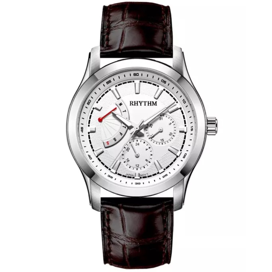 JAM TANGAN PRIA RHYTHM M130 L01 ANALOG SILVER LEATHER STRAP