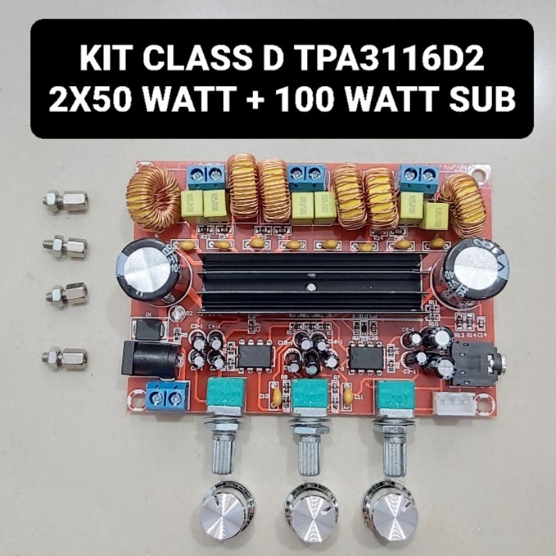 KIT AMPLIFIER CLASS D TPA3116D2 2x50Watt + 100 Watt Sub DC 12-24 VOLT TPA3116 3116