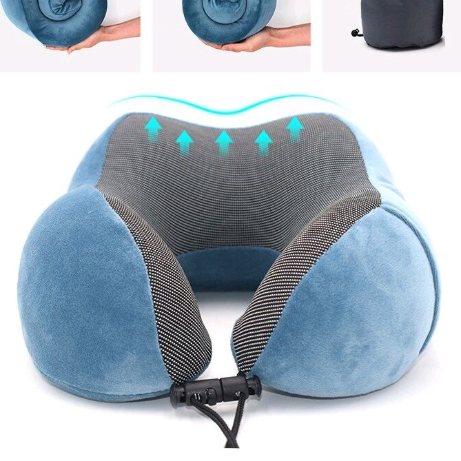 Bantal Empuk Relax Leher Piknik Santai Traveling u-shape foldable travel neck pillow sereqi ser43 Bantal Tidur Mobil blue  U-shaped Neck Pillow Bantal Leher Bantal Kepala