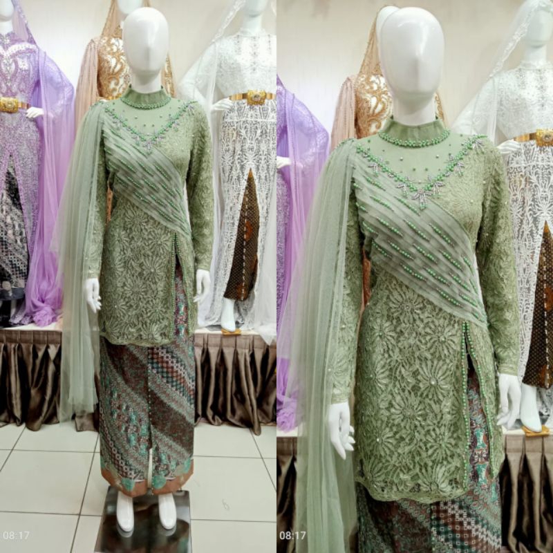 kebaya ibu besan panjang sedngkul ada Payet mutiara atasan ajah tapa rok/( size M  LD 95) size L LD 100)( size XL LD 110) size XXL LD 120 )