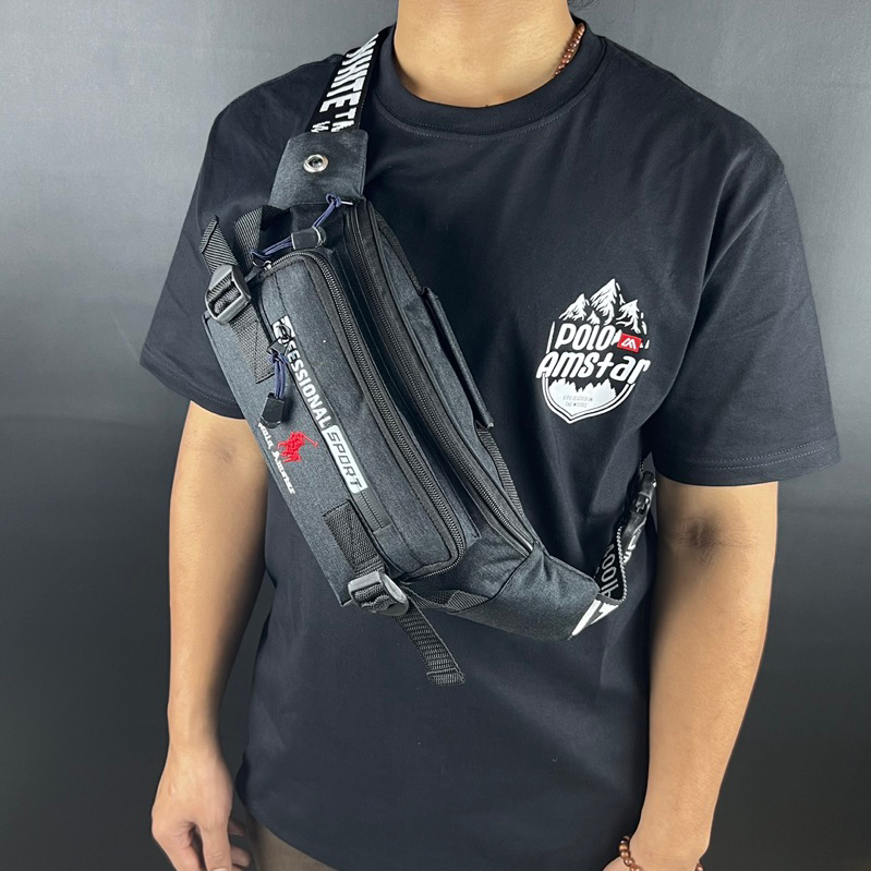 Waistbag Tas Pinggang Tas Selempang Pria Bahan Denim Original Polo Amstar 100% Real Picture