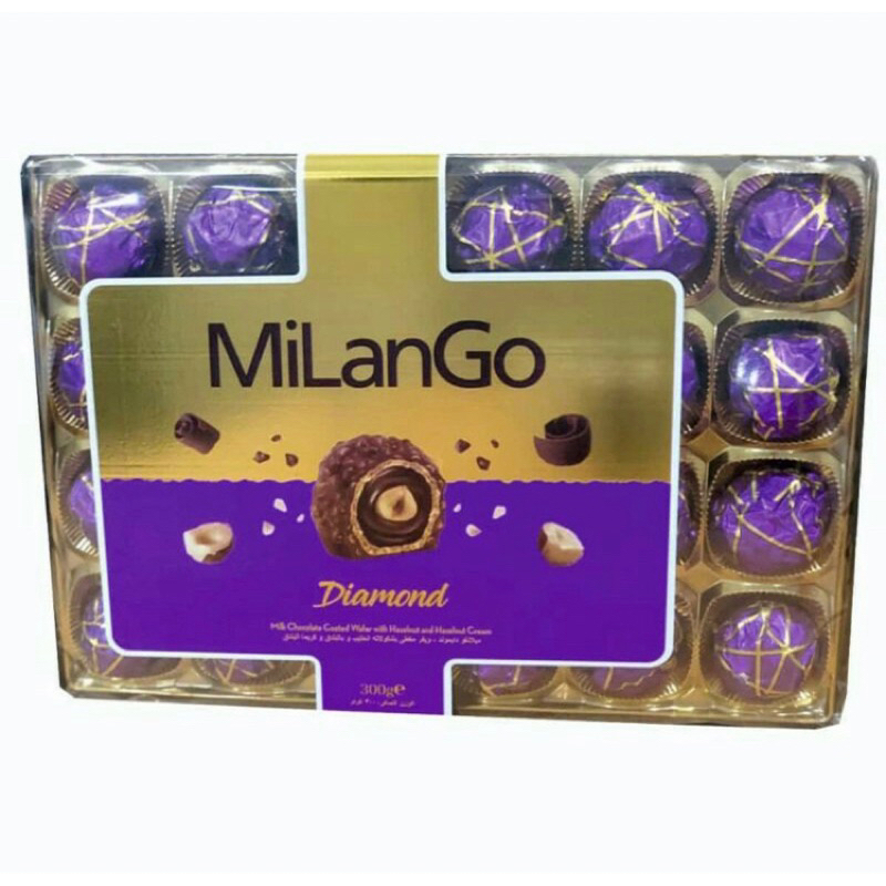 

Cokelat Milango Diamond 300gr / Cokelat / Coklat / Milango / Diamond / 300gr / Milk / Choco / Wafer / with / Hazelnut / kacang / hazel / turki / chocolate / km