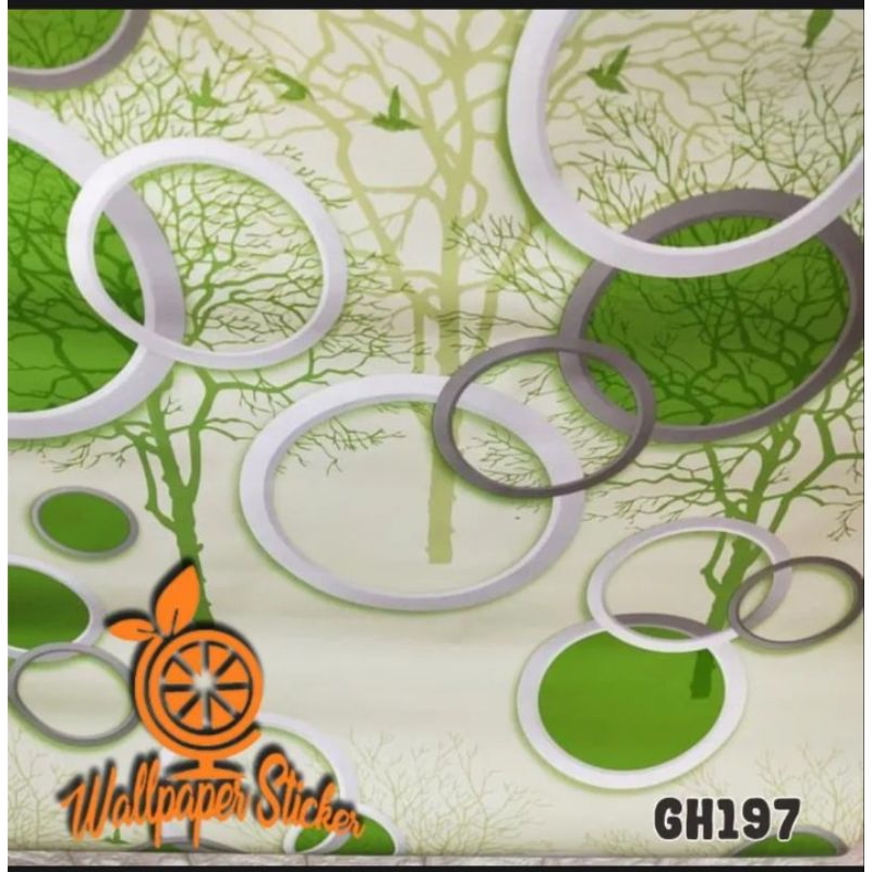 Wallpaper dinding 45cmx 10m wallsticker motif polkadot hijau salur embos gh197/cy1183