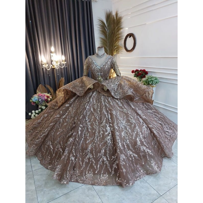 NEW  GAUN PENGANTIN CRINOLIN PREMIUM// GAUN BELIMBING  SEQUIN/BALL GAUN/GAUN TERBARU/PERLENGKAPAN PESTA/BAJU NIKAH/GAUN MODERN