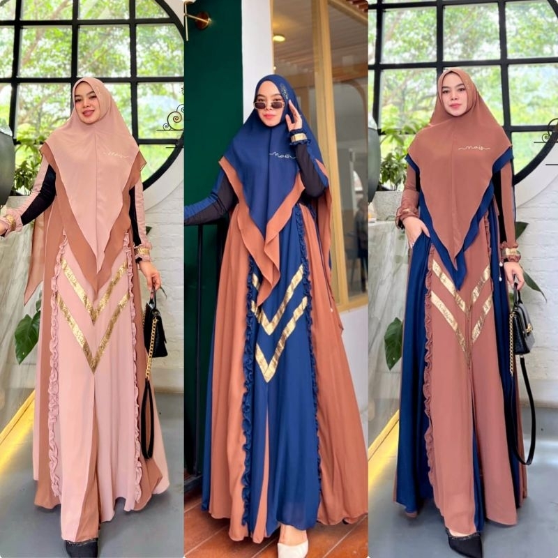 Naraya Syari by Nais - Gamis Polos Set Khimar Simple Mewah dan Ramping / Elegan Best Seller