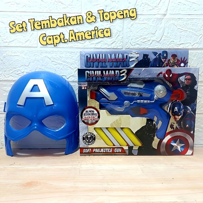Mainan Set Topeng dan Tembakan Captain America - Set Pistol Peluru Bus Nerf Murah Cosplay Avengers Anak Dewasa Cowok Laki Laki Edukatif