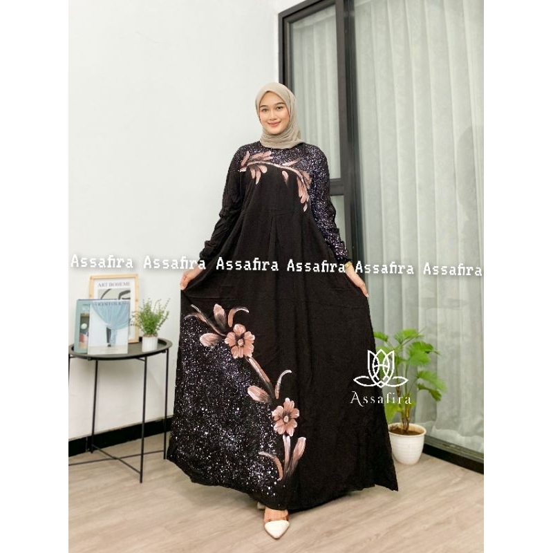 Gamis twill rayon lukis terbaru dan Kekinian