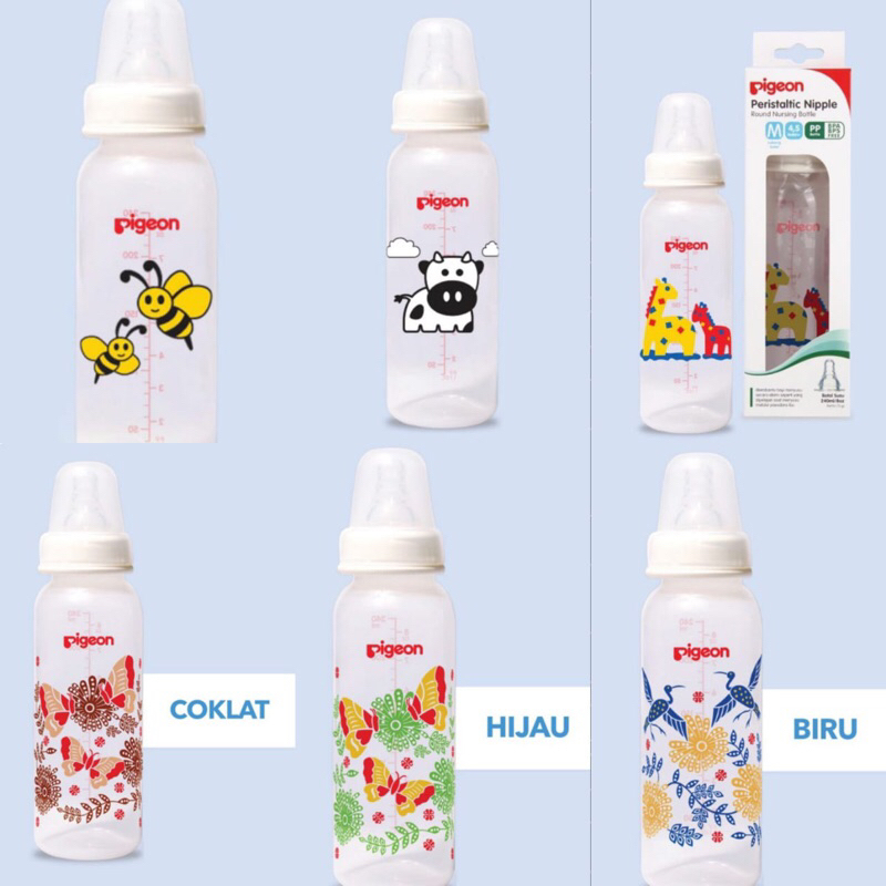 Pigeon Botol PP RP 240ml bottle susu bayi lebah sapi jerapah batik kupu kawung bangau capung dot peristaltic slimneck