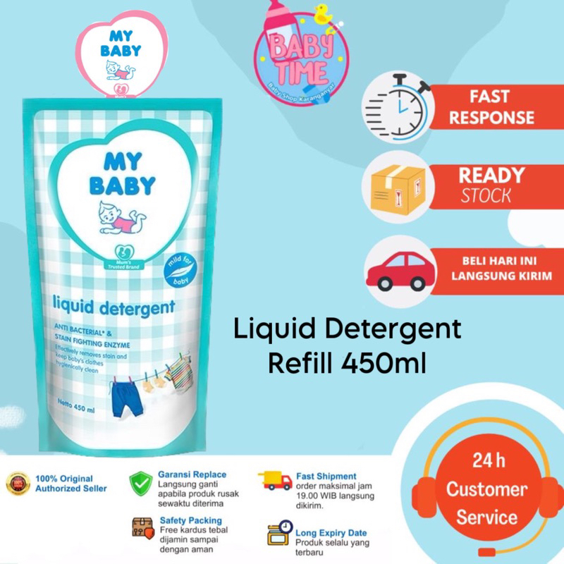 Deterjen Bayi MY BABY Liquid Detergent Refill 450mL - Isi Ulang Deterjen Pakaian Bayi Anti Bakteri