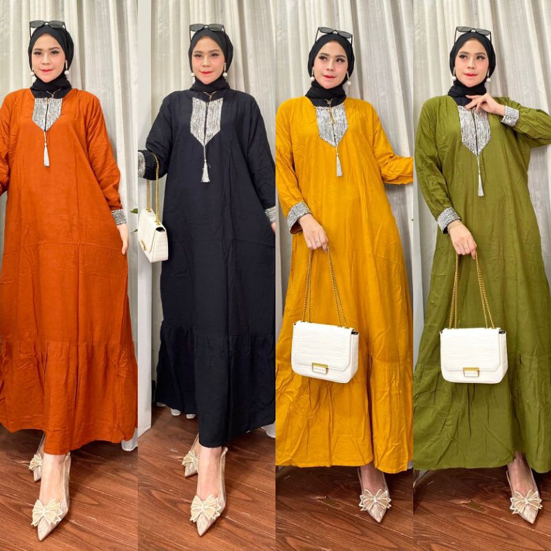 TERBARU GAMIS DUBAI ARABIAN BAHAN RAYON TEBAL KOMBINASI RENDA SIZE JUMBO