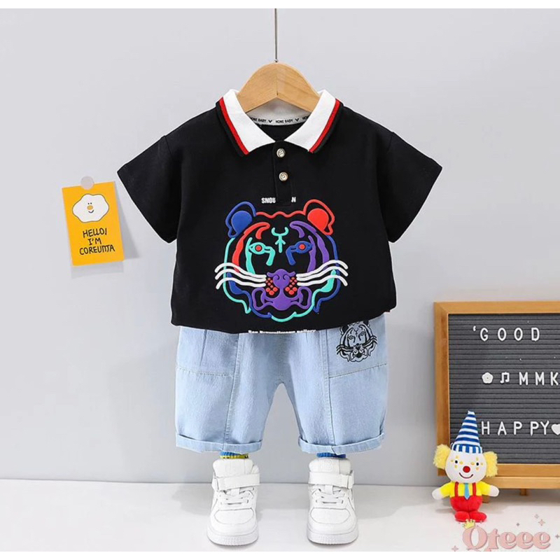 baju anak kaos anak kerah dan celana denim ardan grosir 1-5 tahun