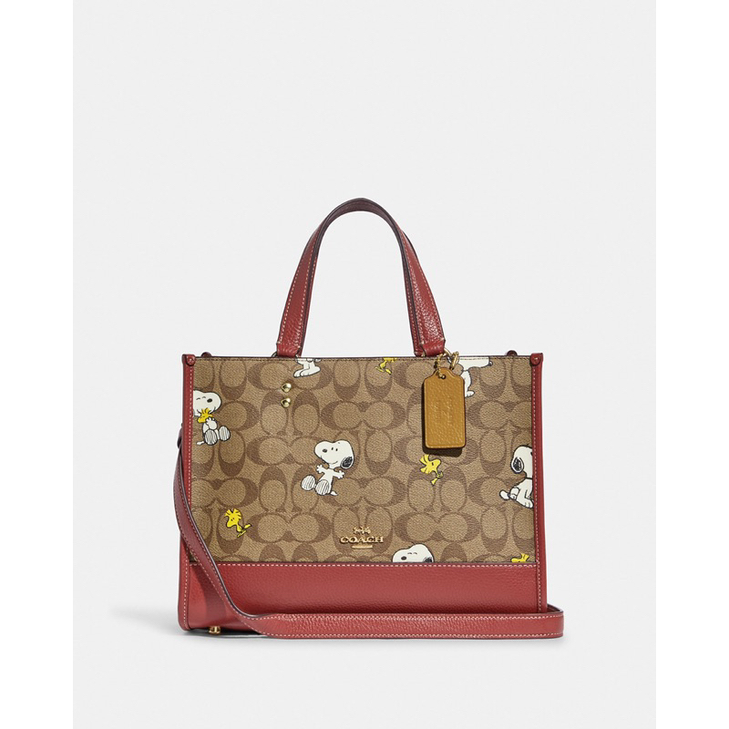 Coach X Peanuts Dempsey Caryall In Signature Canvas With Snoopy Woodstock Print (CE862)