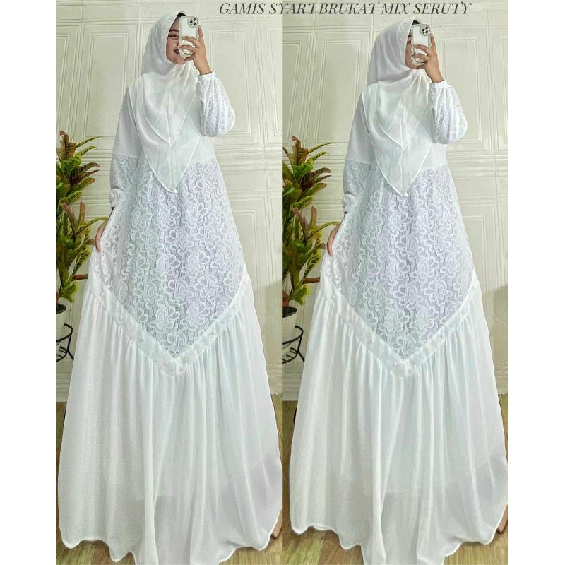 SET GAMIS SYAR'I CERUTY BABYDOLL PUTIH