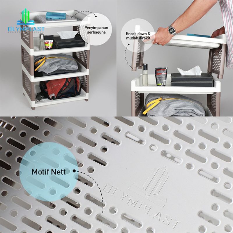 RAK SUSUN PLASTIK RAK SERBAGUNA RAK BAJU MINIMALIS RAK BUKU SUSUN RSO -3 SUSUN