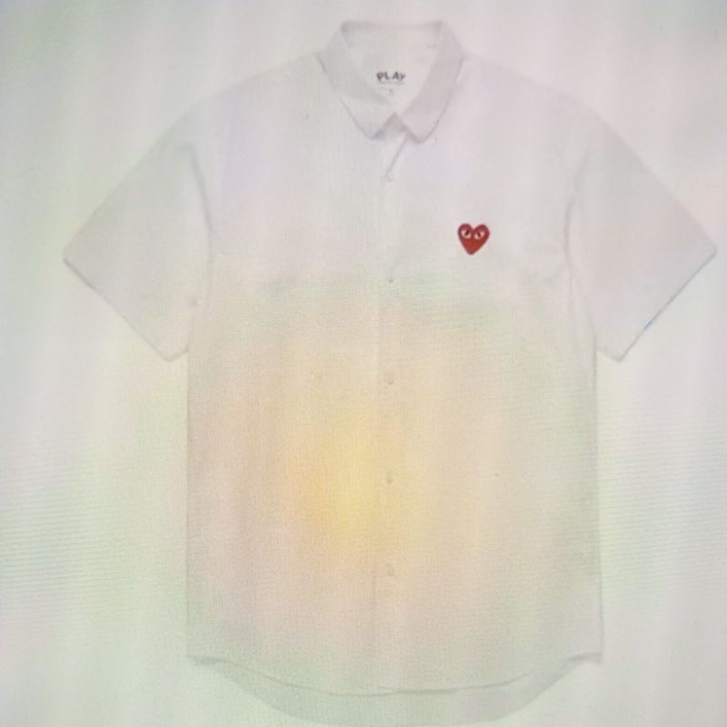 kemeja CDG play white shirt short red heart