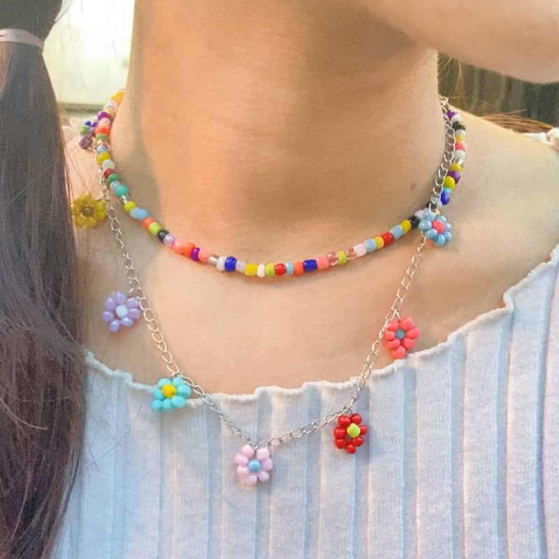 Necklace Rainbow Daisy || Kalung Rantai Bunga Pelangi