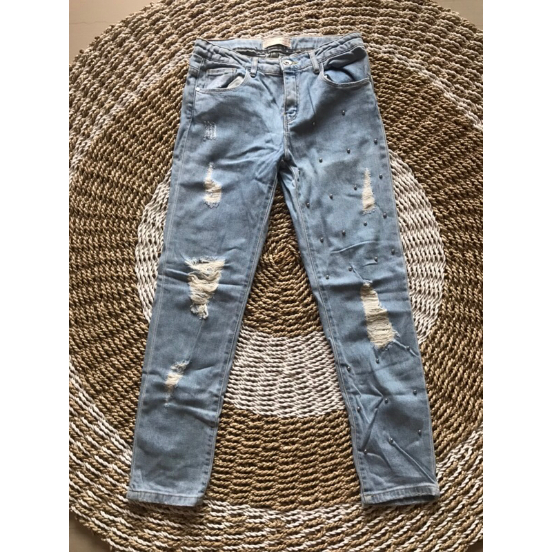 Preloved Celana Jeans Wanita ZARA Ripped Mutiara Original