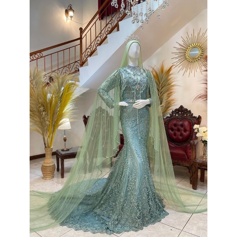 KEBAYA AKAD MODREN BERPAYET SAMPAI EKOR /KEBAYA MEWAH FULL PAYET / BAJU AKAD PENGANTIN MODERN / KEBAYA MEWAH SAYAP / GAUN KEBAYA AKAD