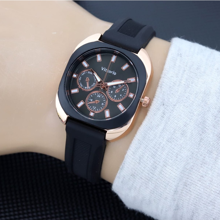 BISA COD ✅Jam Tangan Wanita Vittorio Chrono variasi strap Karet Anti Air