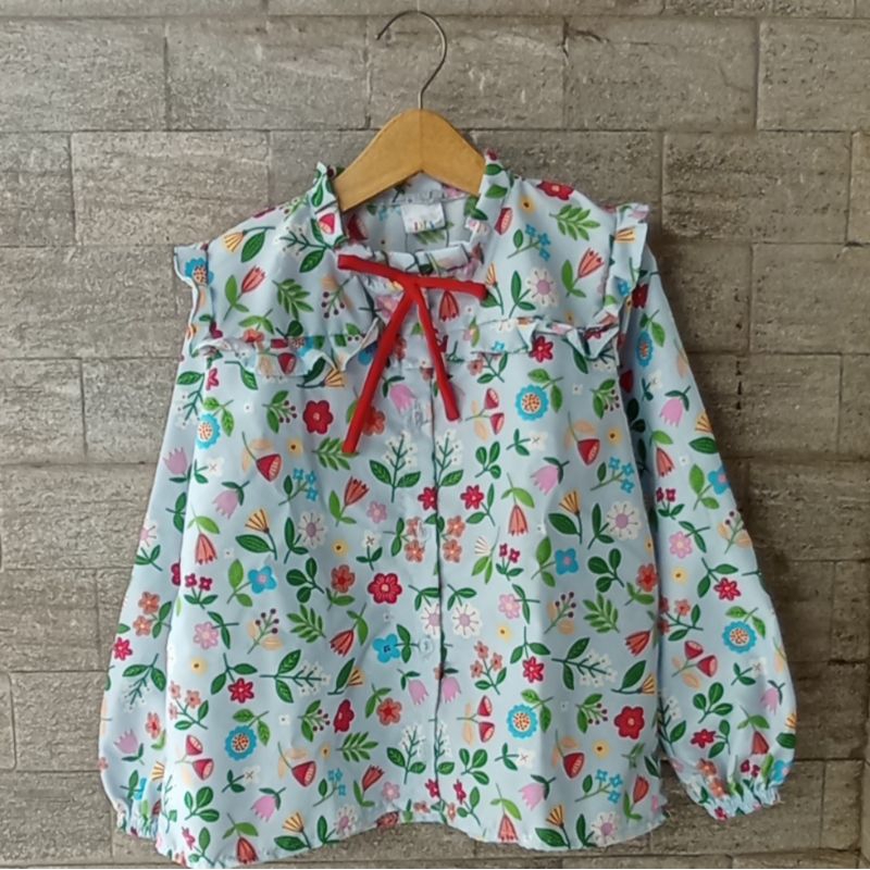 kemeja bunga anak / ootd korea/ kemeja korea anak/ atasan anak/baju lucu/hagia dress/ oclo kids/ nev