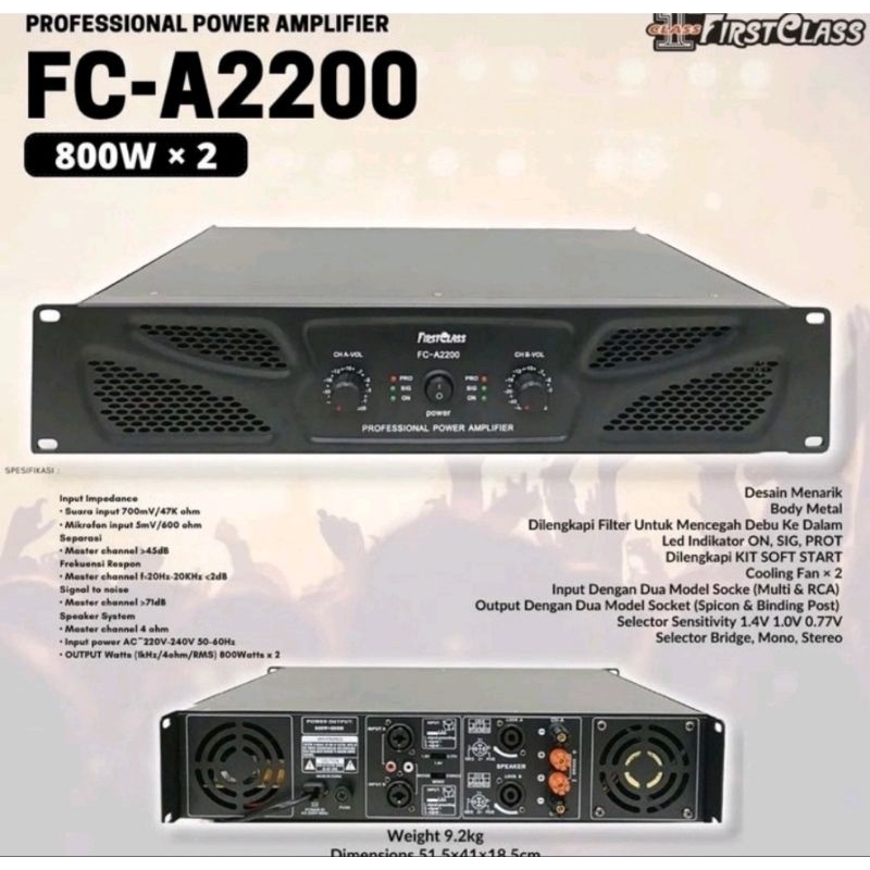 POWER AMPLIFIER FIRSTCLASS FC A2200 FCA2200 FCA 2200 FIRST CLASS