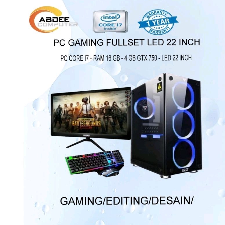 PC GAMING fullset Core i7 Ram 16 gb Ssd 256 gb Monitor 24 inch