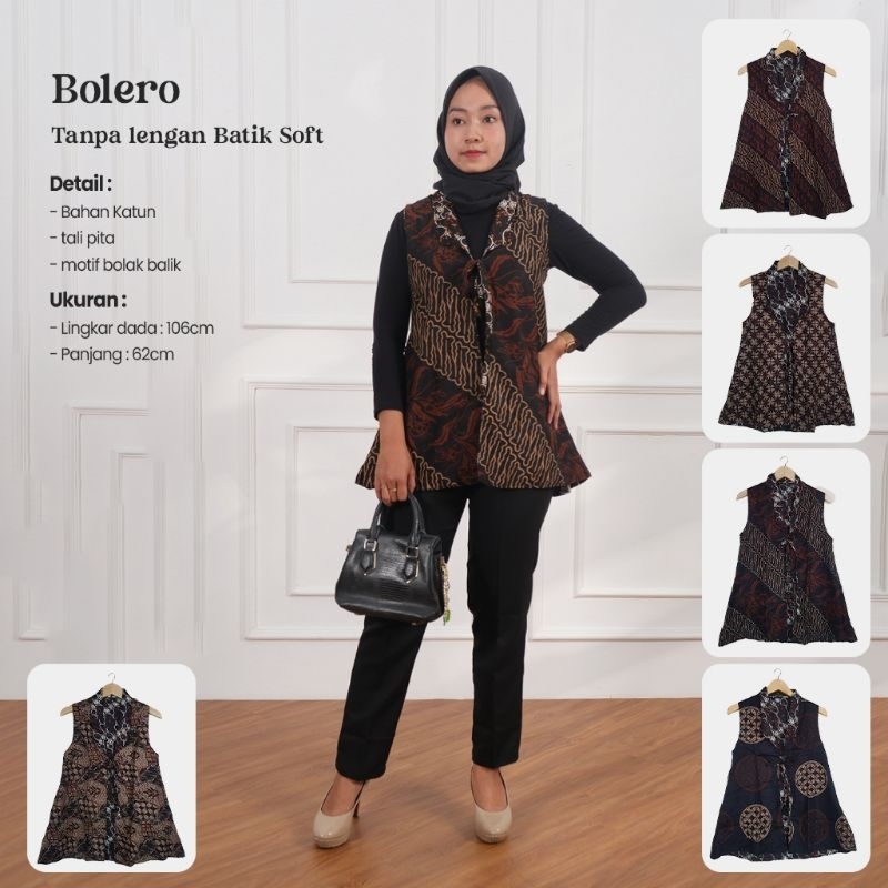 Bolero / Outer Batik Sogan Tanpa Lengan Motif Bolak Balik - Naira Batik