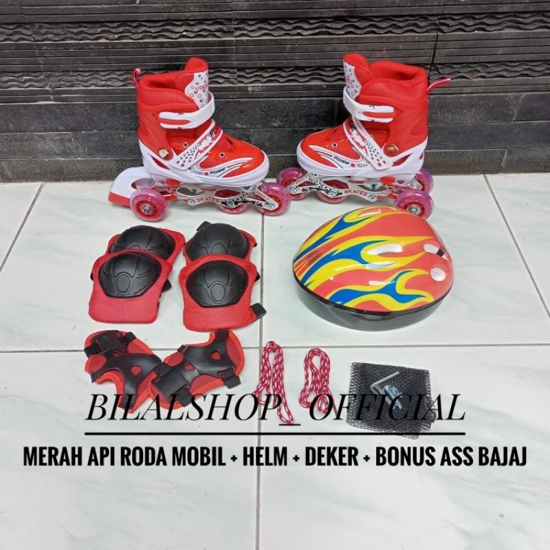 SEPATU RODA ANAK FULLSET HELM DEKER MODEL BAJAJ DAN MOBIL BONUS BAUT BAJAJ