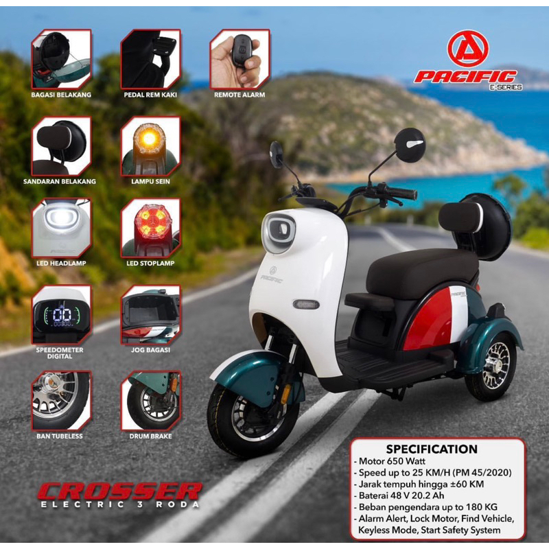pacific Crosser Sepeda Listrik Roda Tiga
