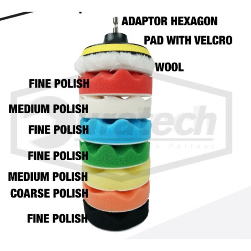 harga SET 10pcs BUSA POLES 5” inchi DRAT M14 warna Busa + tapak polish mobil motor 5 inci busa rabin