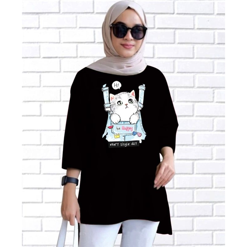 ATASAN BASIC WANITA OVERSIZE DTF BE HAPPY