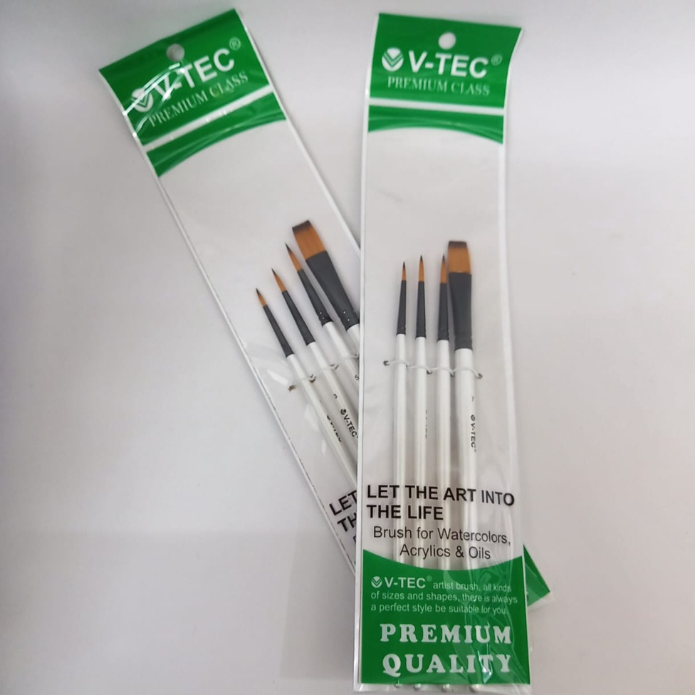 

Kuas Lukis Set V-Tec Brush A0286/4 [1 SET Isi 4] Flat dan Round