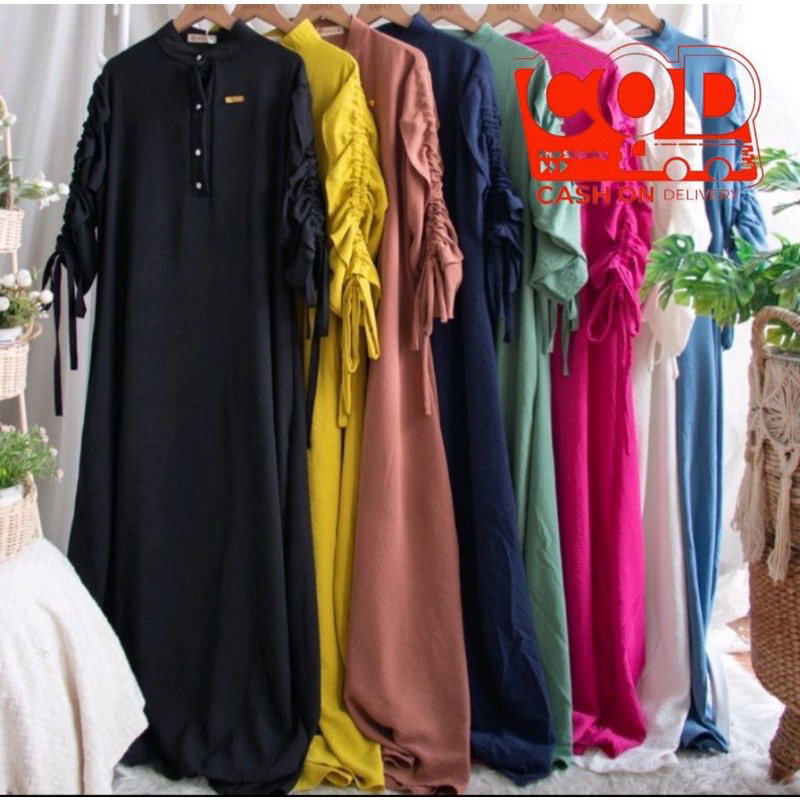 GAMIS CRINKLE POLOS MIKHA MAXI LEBARAN FREE BROS SIMPLE MEWAH BAJU MUSLIM LEBARAN EID GAMIS KELUARGA