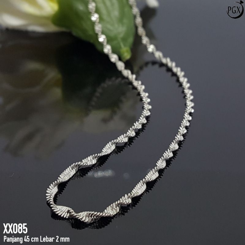 4s Grosir Solo || Kalung Silver Motif Ulir Anti Karat &amp; Luntur cocok Utk Pria &amp; Wanita 100% Bahan Rhodium