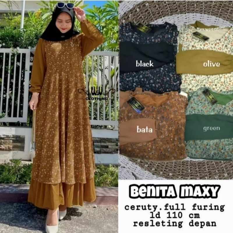 Benita Maxy Dress Cerut Baby Doll Jumbo Ld 130cm Ld 110cm Dan Ld 90cm Gamis Polos Motif Bunga Terbar