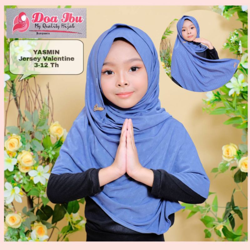 Jilbab anak doa ibu Yasmin pasmina selendang instan kancing jersey valentin
